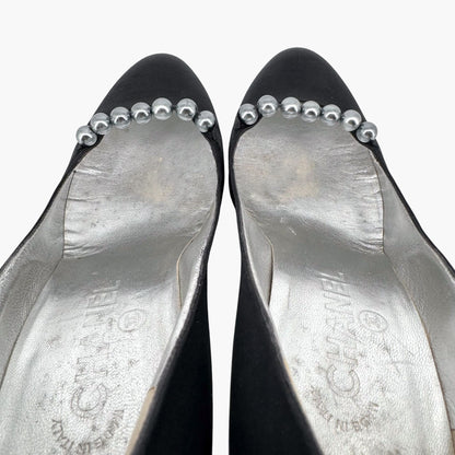 Chanel Vintage Pearl Ankle Strap Pumps in Black Satin – Size 38