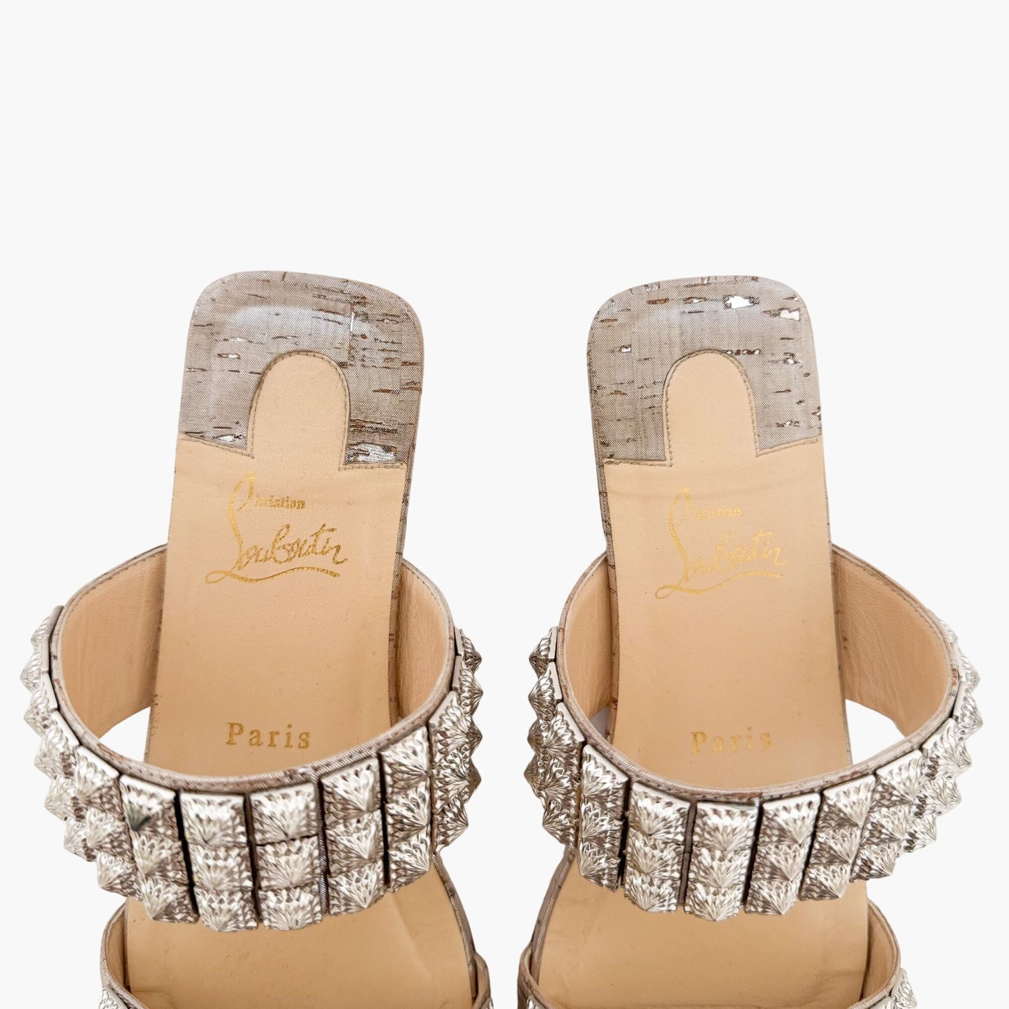 Christian Louboutin Myriadiam Flat Mule Sandals in Metallic Silver/Gold Size 38