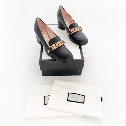 Gucci Sylvie Chain-Embellished Pumps in Black Size 37.5