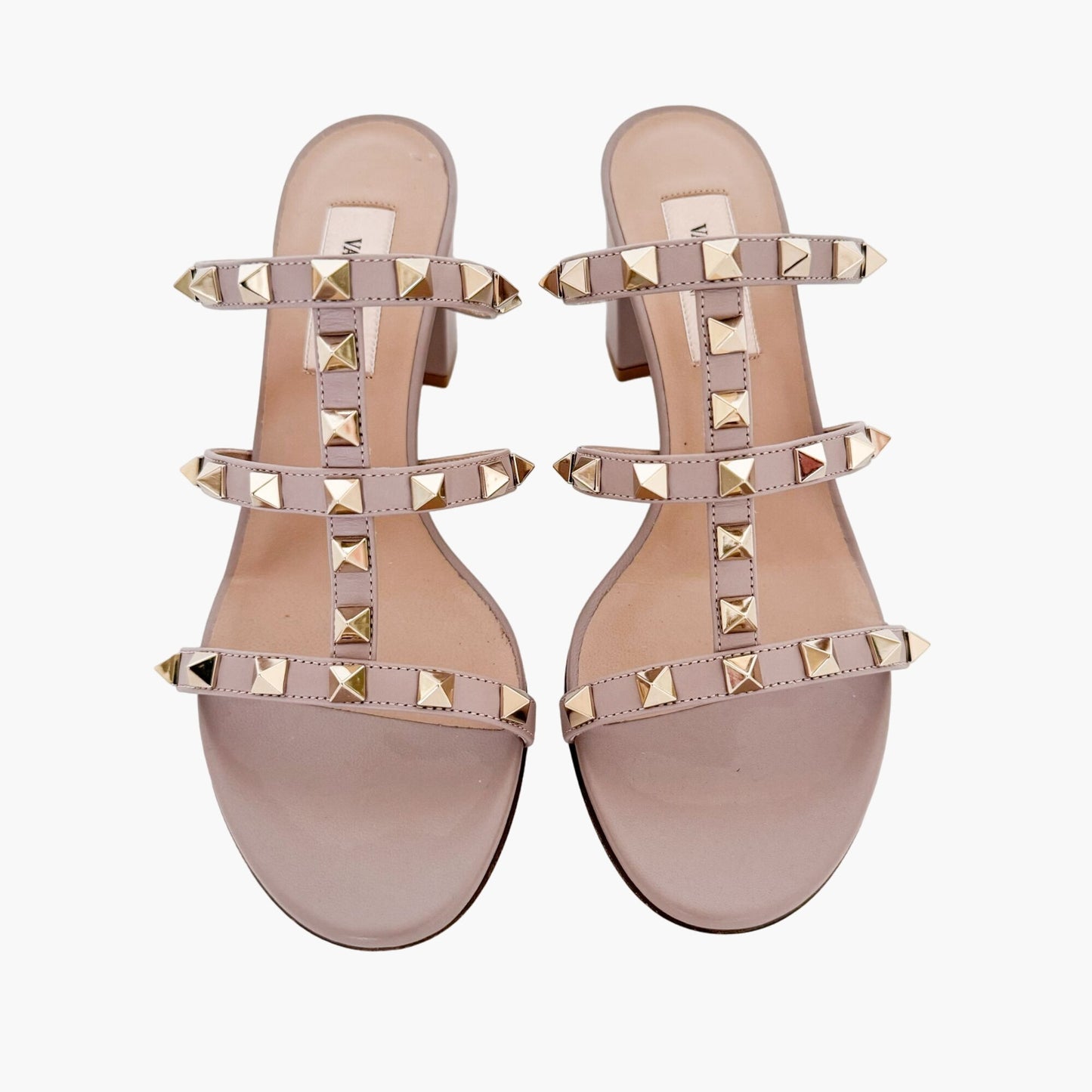 Valentino Garavani Rockstud Caged Mule Sandal in Poudre (Beige) Leather Size 36