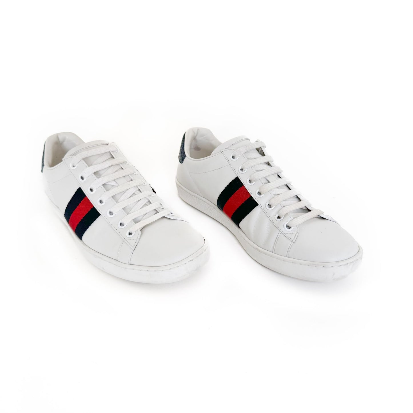 Gucci Ace Web Stripe Sneakers in White Leather Size 37.5