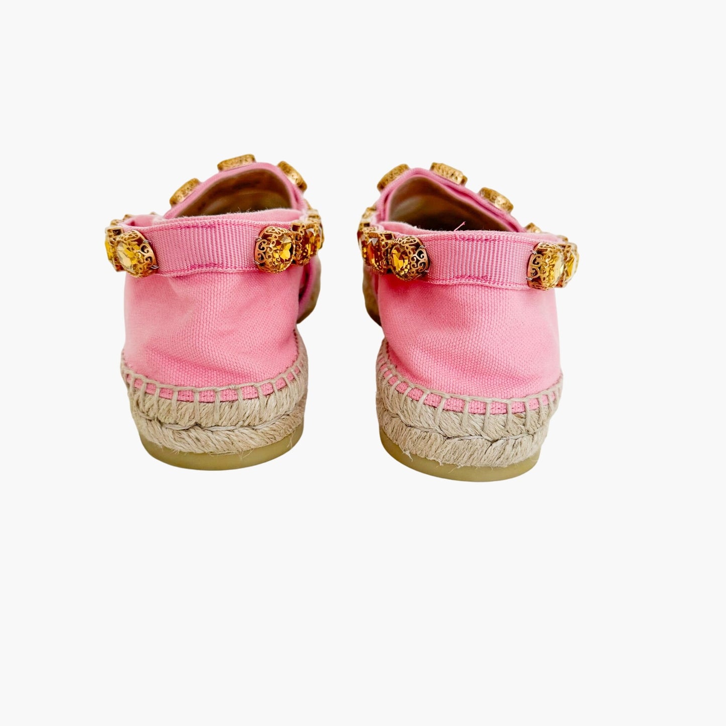 Gucci Pepita Crystal-Embellished Espadrille Flats in Pink Canvas Size 39