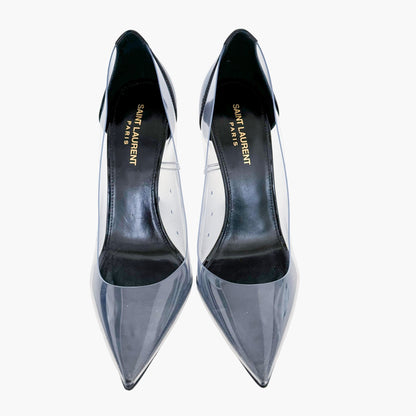 Saint Laurent Opyum 110 YSL Pump in Transparent PVC & Black Patent Leather Size 39.5