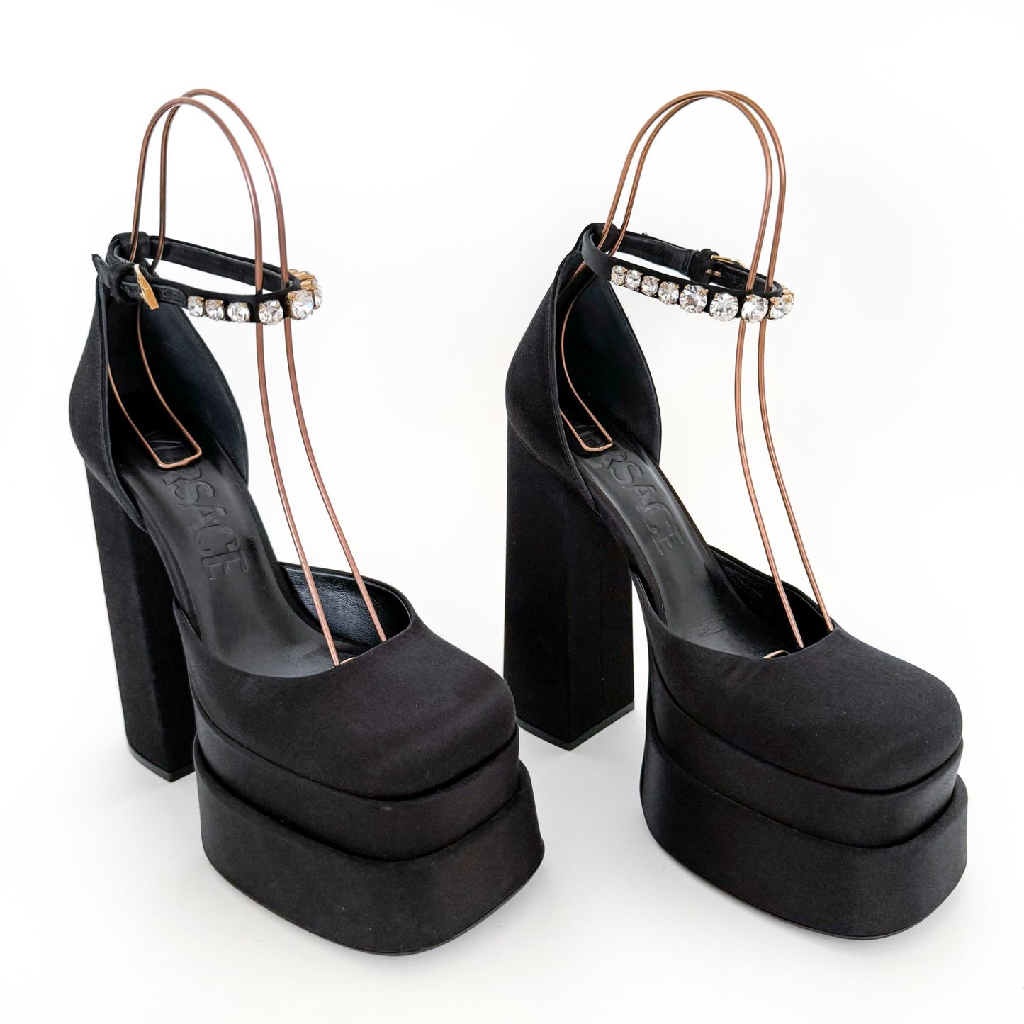 Versace Aevitas Platform Pumps in Black Satin Size 39