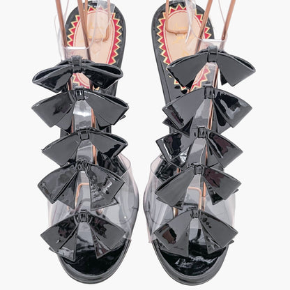 Christian Louboutin Bow Bow 100 Sandals in PVC & Black Patent Leather Size 40