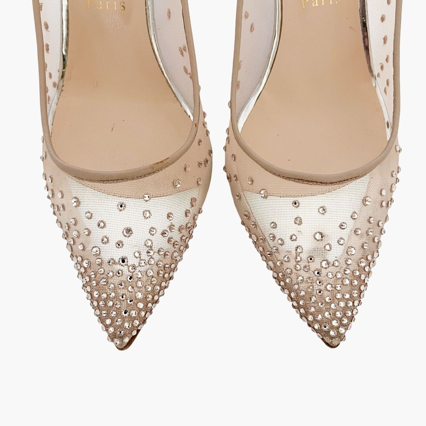 Christian Louboutin Follies Strass 85 Pumps in Nude Mesh Size 41