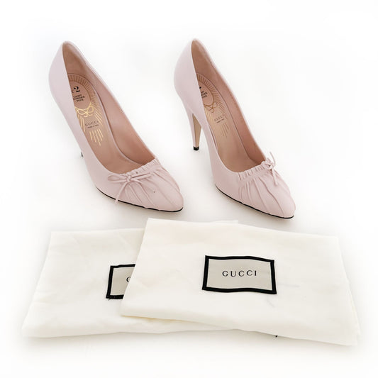 Gucci Kaiko Bow Pumps in Light Powder Pink Leather Size 38.5