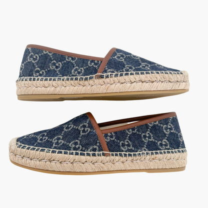 Gucci GG Monogram Espadrille Flats in Navy Blue Denim Size 37