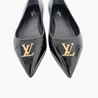 Louis Vuitton Capucine LV Cap Toe Ballet Flat in Black Leather Size 37.5