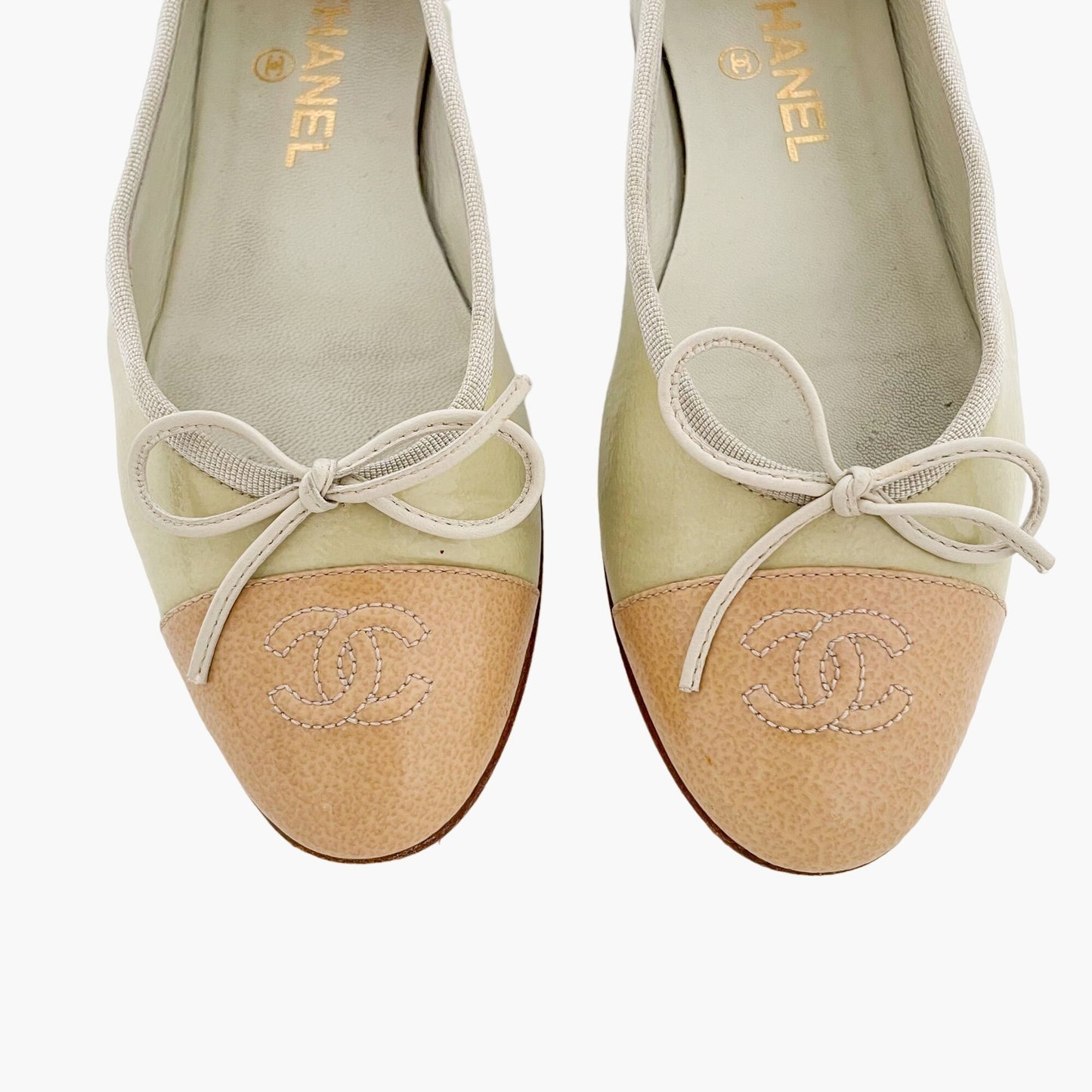 Chanel CC Cap Toe Ballet Flats in Pastel Yellow/Beige Size 37.5