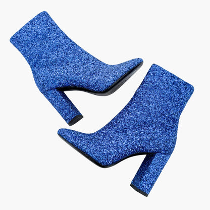 Saint Laurent Lou 95 Ankle Boots in Blue Glitter Size 37.5