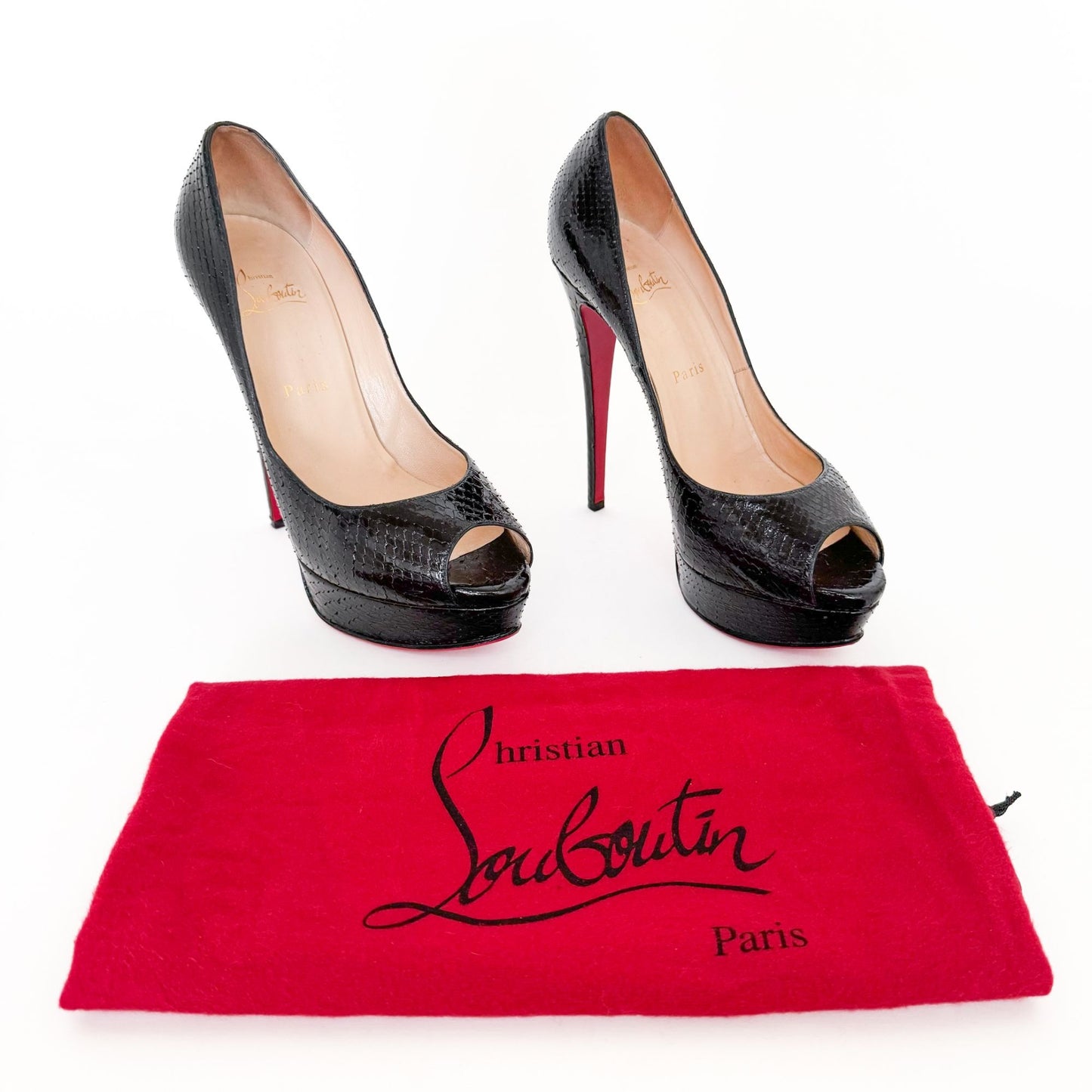 Christian Louboutin Lady Peep 150 Pumps in Black Python Size 39