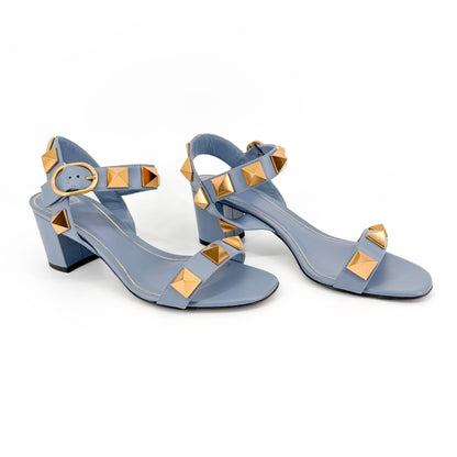 Valentino Garavani Roman Stud Blue Leather Sandals Size 39