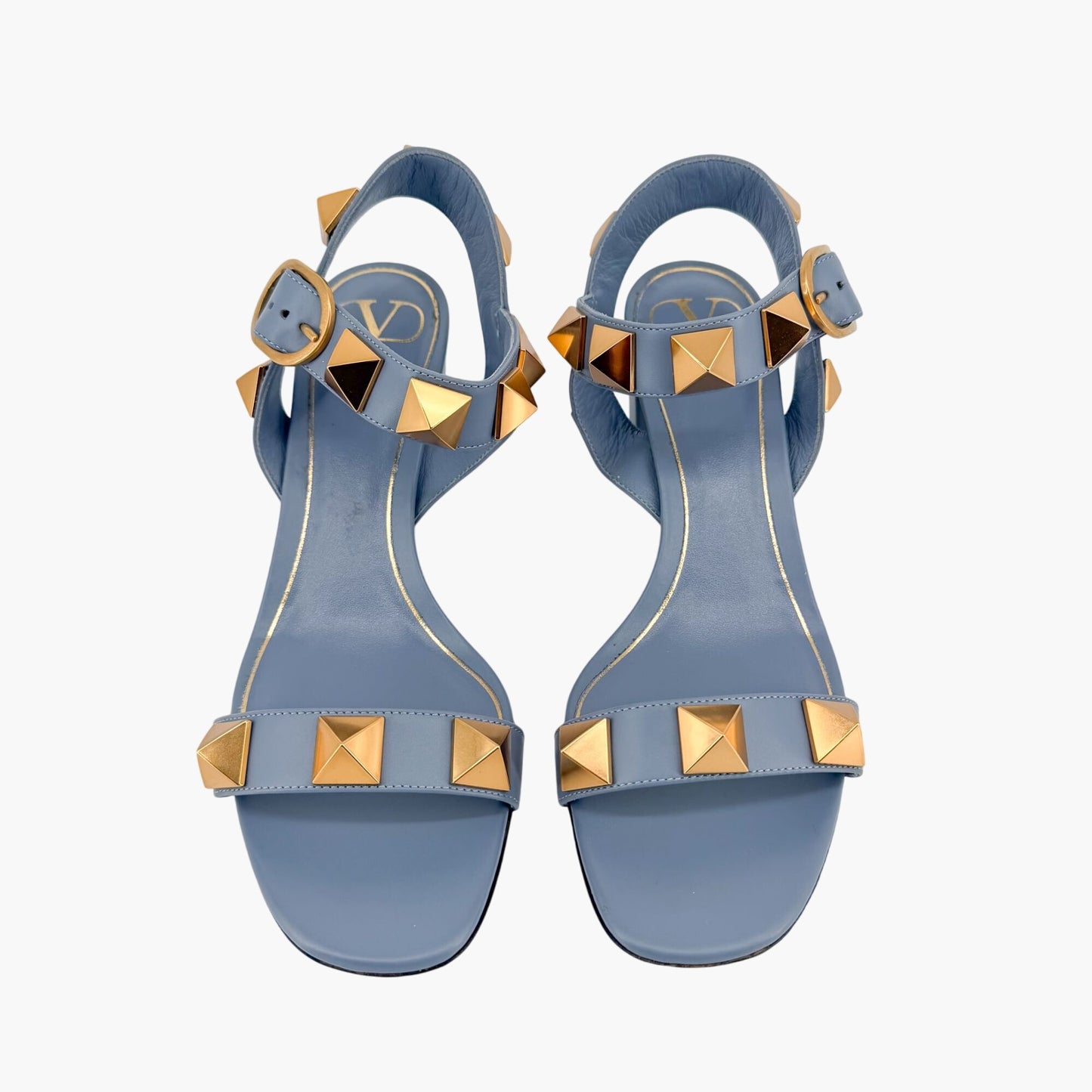 Valentino Garavani Roman Stud Blue Leather Sandals Size 39