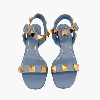 Valentino Garavani Roman Stud Blue Leather Sandals Size 39