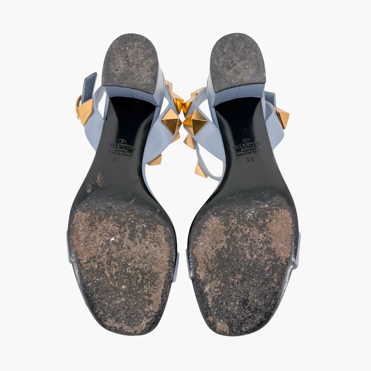 Valentino Garavani Roman Stud Blue Leather Sandals Size 39