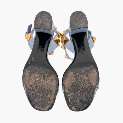 Valentino Garavani Roman Stud Blue Leather Sandals Size 39