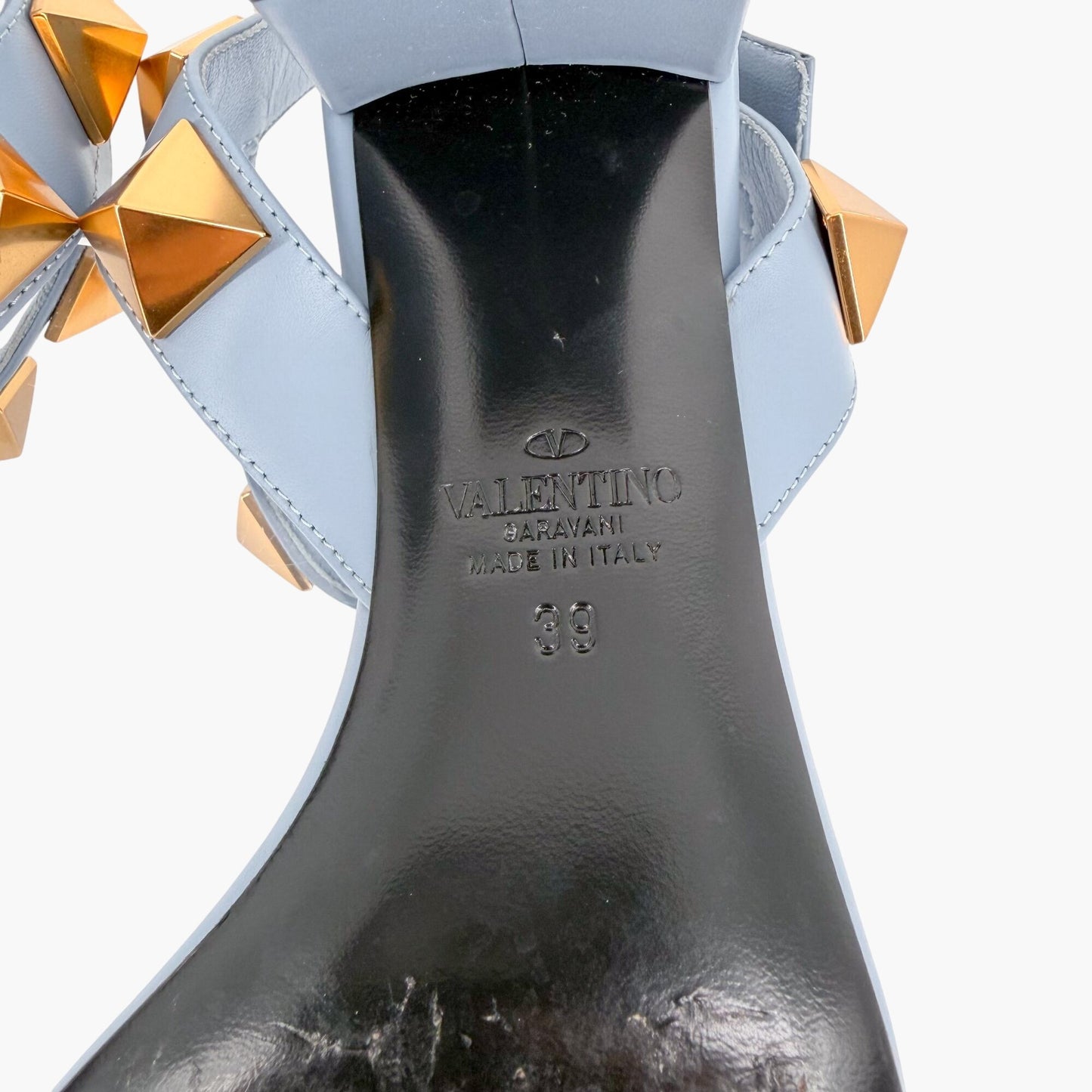 Valentino Garavani Roman Stud Blue Leather Sandals Size 39