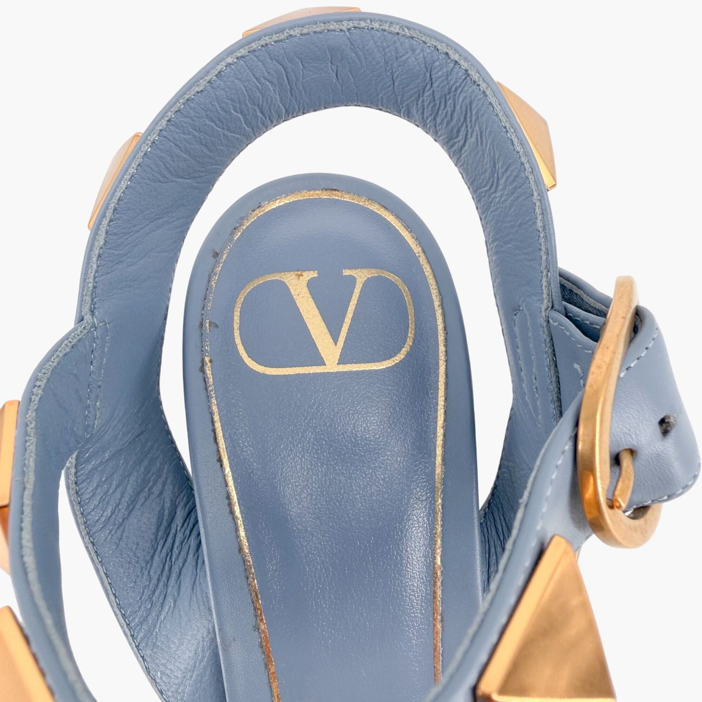 Valentino Garavani Roman Stud Blue Leather Sandals Size 39