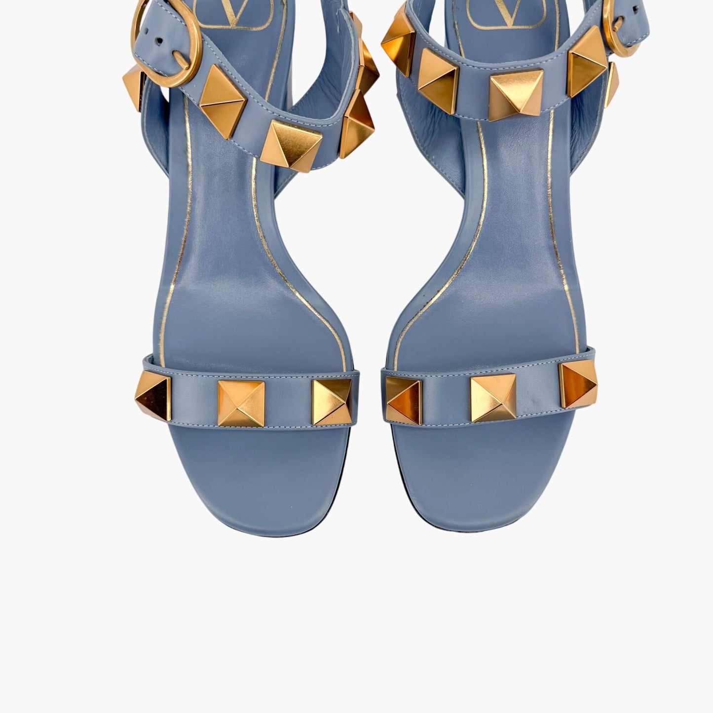 Valentino Garavani Roman Stud Blue Leather Sandals Size 39