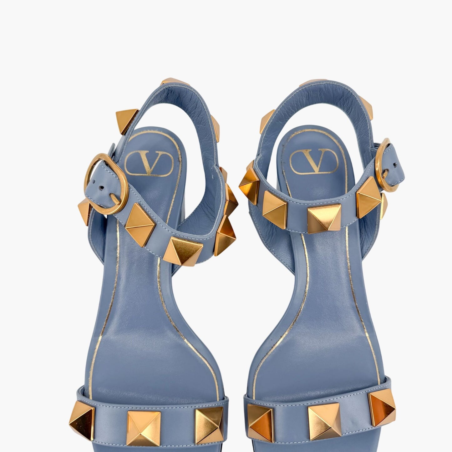 Valentino Garavani Roman Stud Blue Leather Sandals Size 39