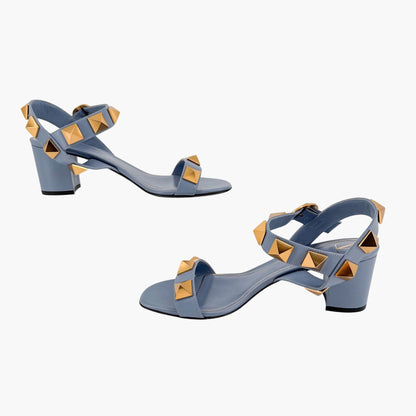 Valentino Garavani Roman Stud Blue Leather Sandals Size 39