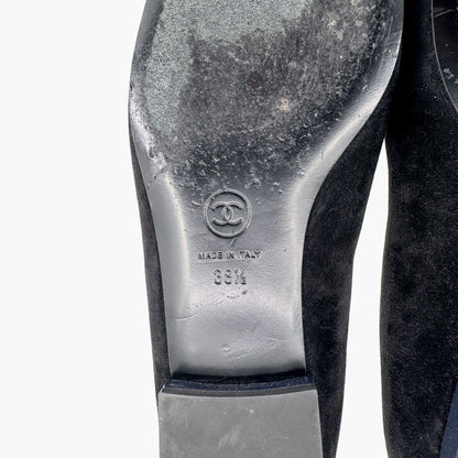 Chanel Camellia CC Ballet Flats in Black Suede – Size 38.5