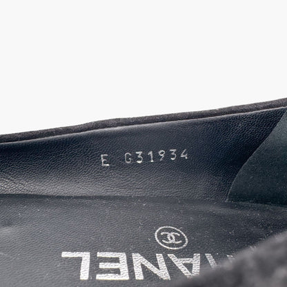 Chanel Camellia CC Ballet Flats in Black Suede – Size 38.5