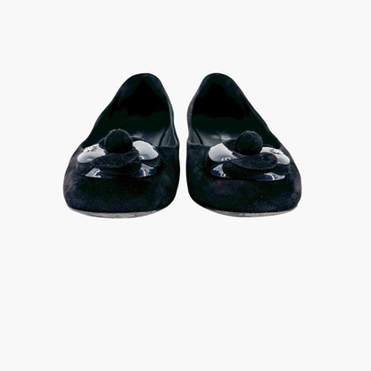 Chanel Camellia CC Ballet Flats in Black Suede – Size 38.5