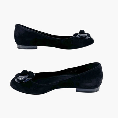 Chanel Camellia CC Ballet Flats in Black Suede – Size 38.5