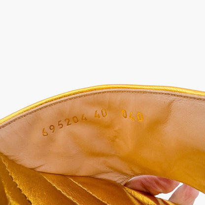 Gucci Crystal-Embellished GG Mules in Gold Matelassé Leather Size 40