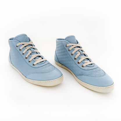 Gucci High Top GG Sneakers in Light Blue Leather Size 40