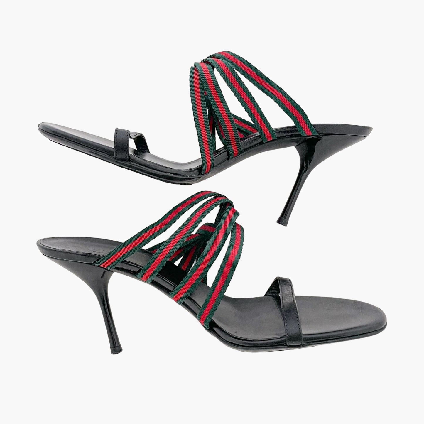 Gucci Mirabelle Knotted Web Stripe Mule Sandals in Black Size 9