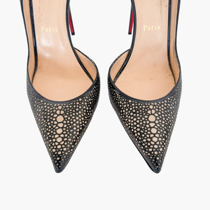 Christian Louboutin Galupump 100 in Black Patent & Nude Suede Size 39.5