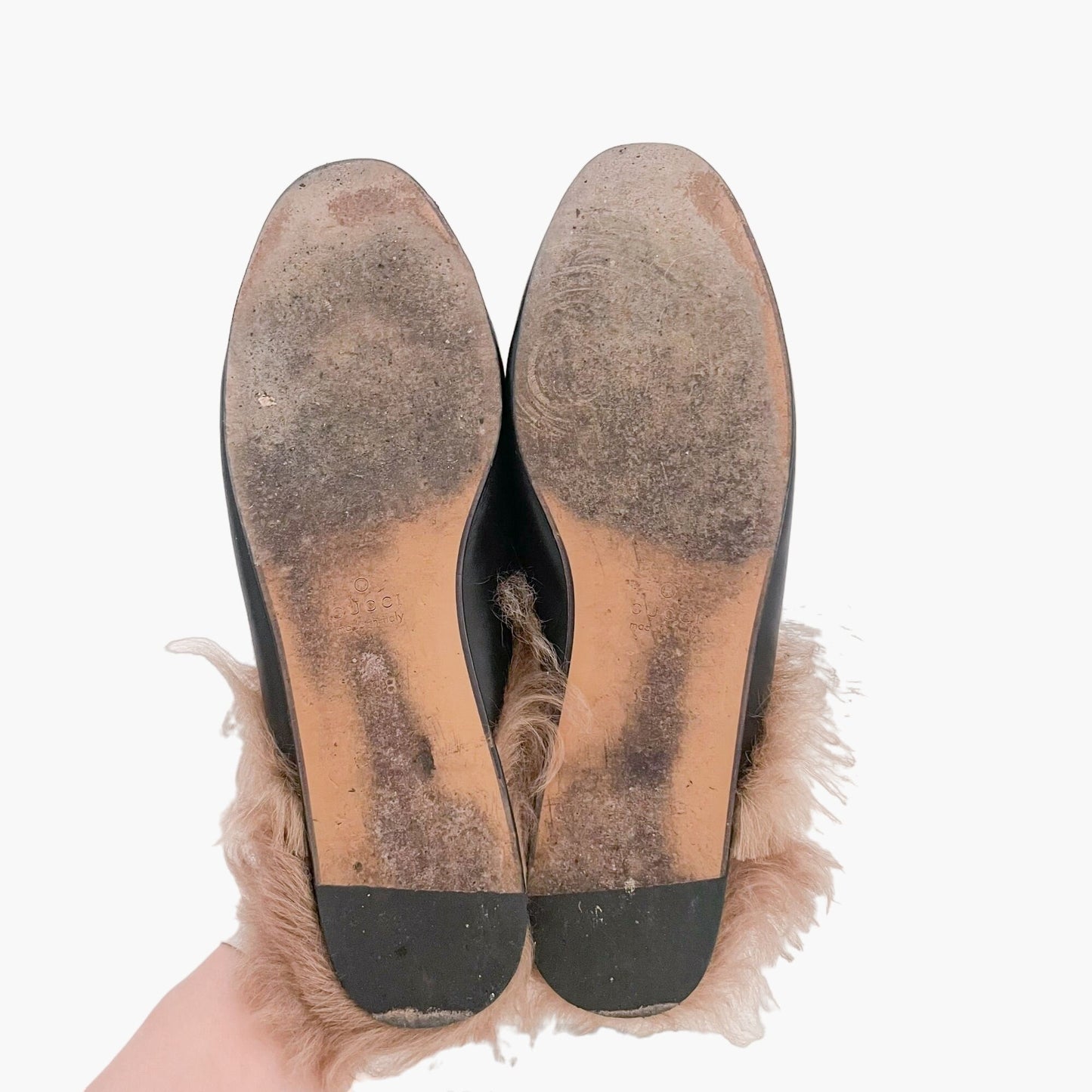 Gucci Princetown Fur-Lined Horsebit Slippers in Black Leather Size 38