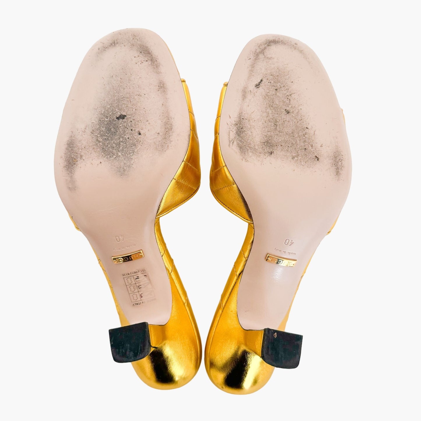 Gucci Crystal-Embellished GG Mules in Gold Matelassé Leather Size 40