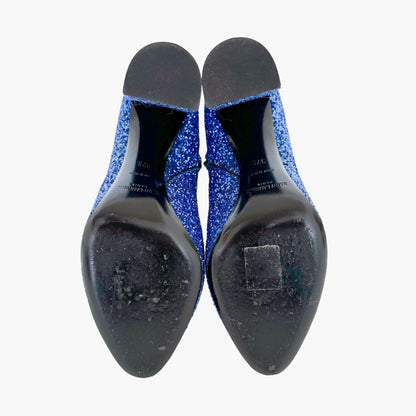 Saint Laurent Lou 95 Ankle Boots in Blue Glitter Size 37.5