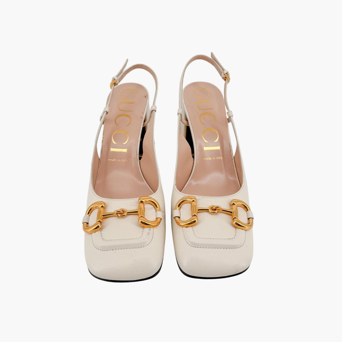 Gucci Baby Horsebit Slingback Pumps in White Leather Size 39.5