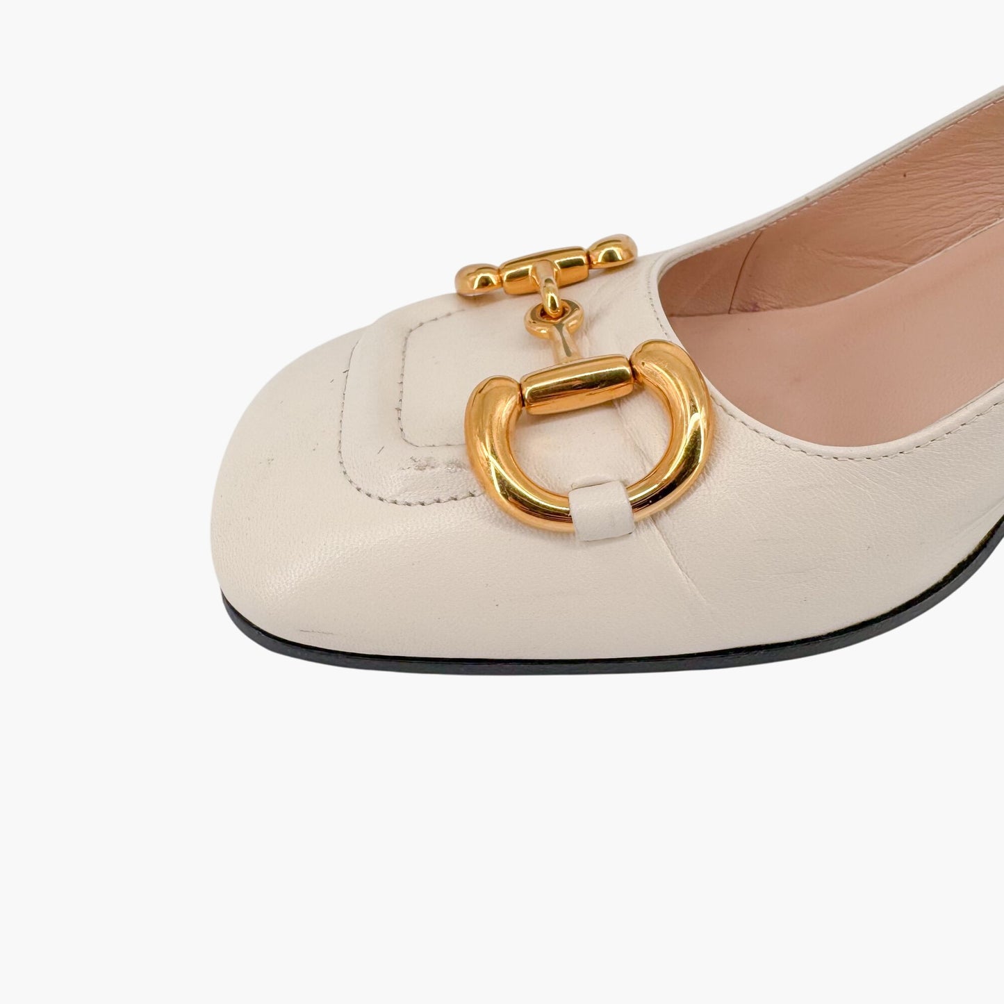 Gucci Baby Horsebit Slingback Pumps in White Leather Size 39.5