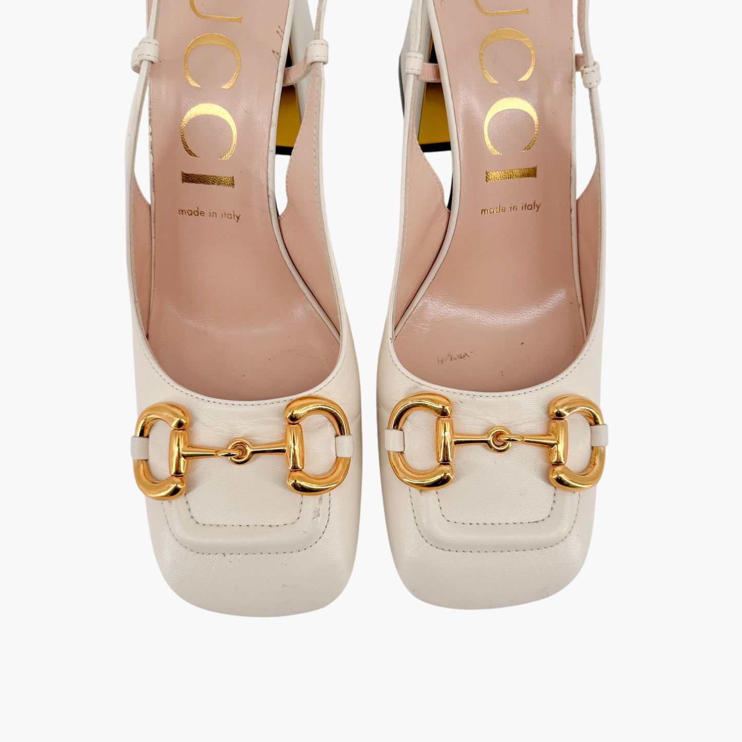 Gucci Baby Horsebit Slingback Pumps in White Leather Size 39.5
