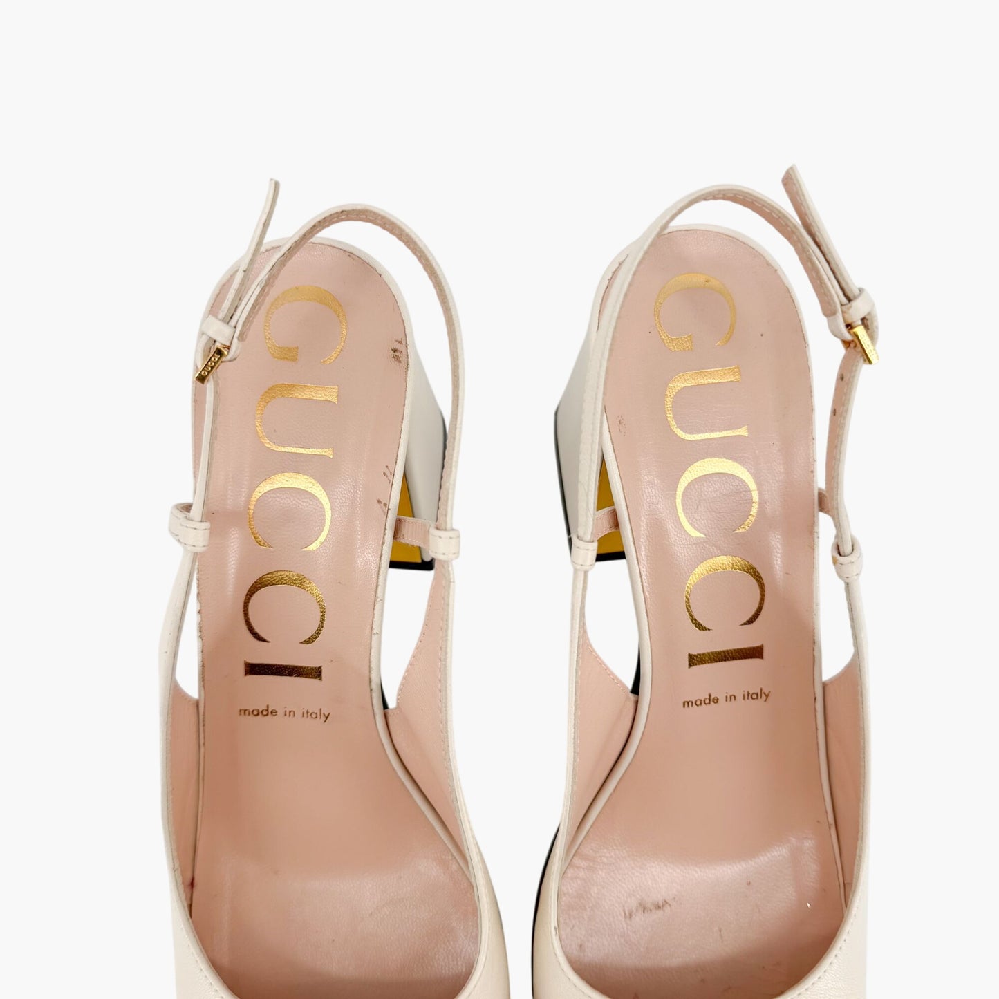 Gucci Baby Horsebit Slingback Pumps in White Leather Size 39.5