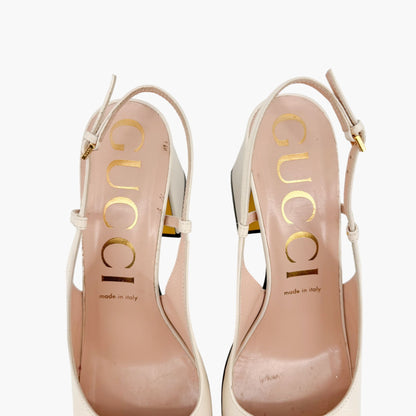 Gucci Baby Horsebit Slingback Pumps in White Leather Size 39.5