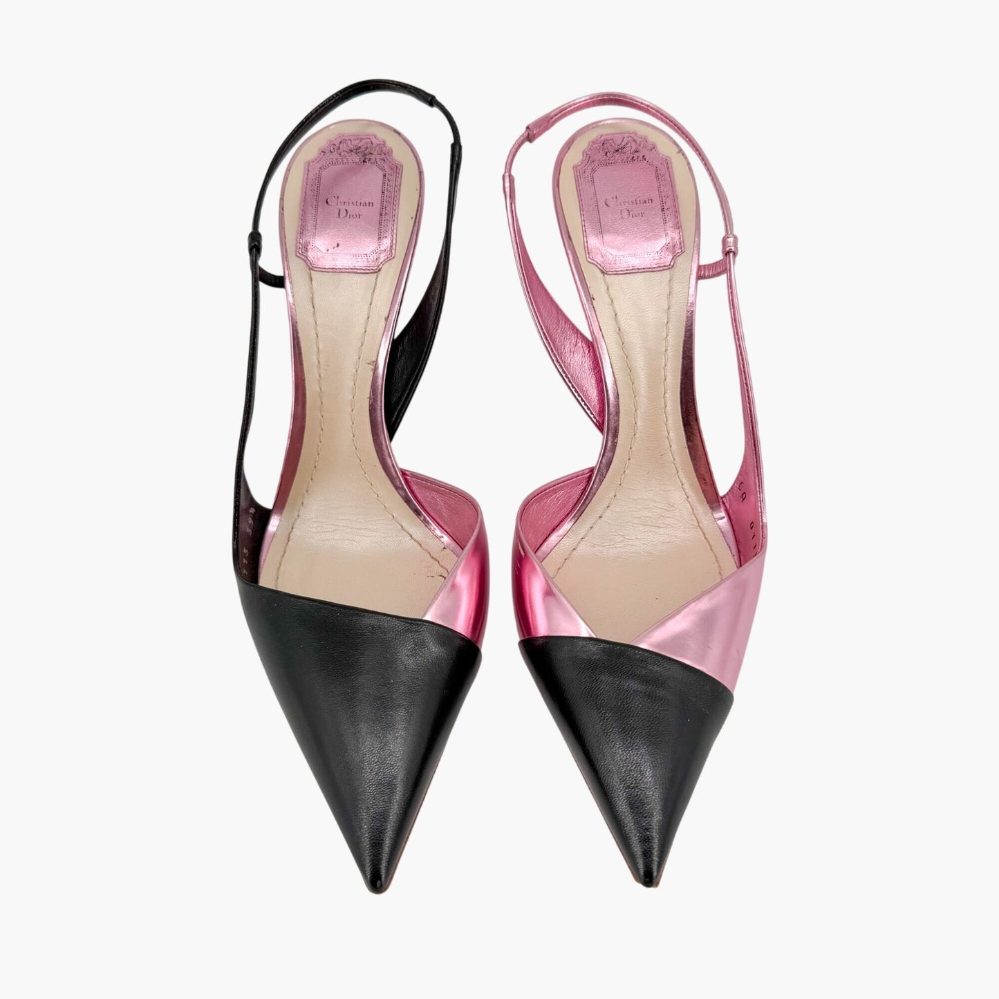 Christian Dior Two Tone Slingback Pumps Pink Black Size 39.5