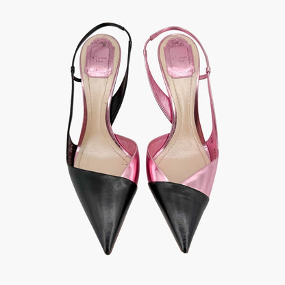 Christian Dior Two Tone Slingback Pumps Pink Black Size 39.5