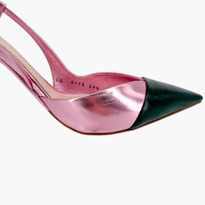Christian Dior Two Tone Slingback Pumps Pink Black Size 39.5