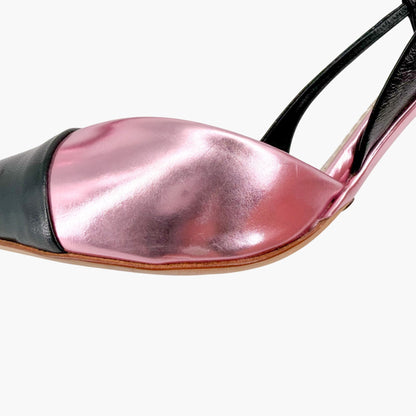 Christian Dior Two Tone Slingback Pumps Pink Black Size 39.5