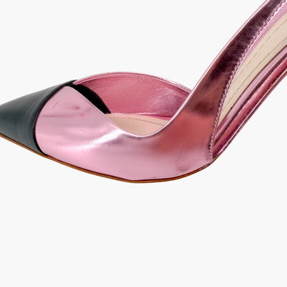 Christian Dior Two Tone Slingback Pumps Pink Black Size 39.5