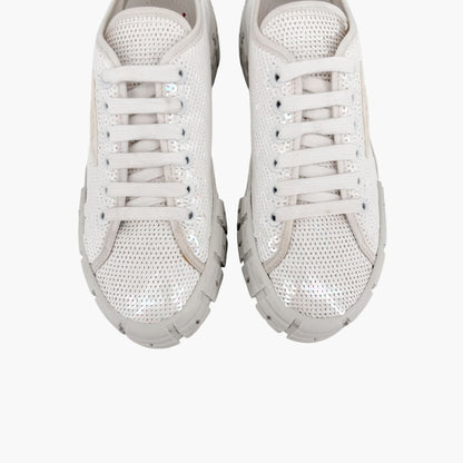 Prada Double Wheel Sequin Platform Sneakers White Size 39