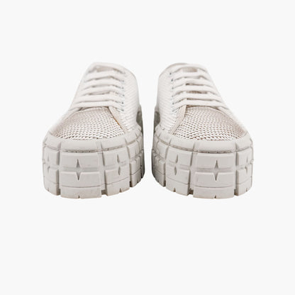 Prada Double Wheel Sequin Platform Sneakers White Size 39