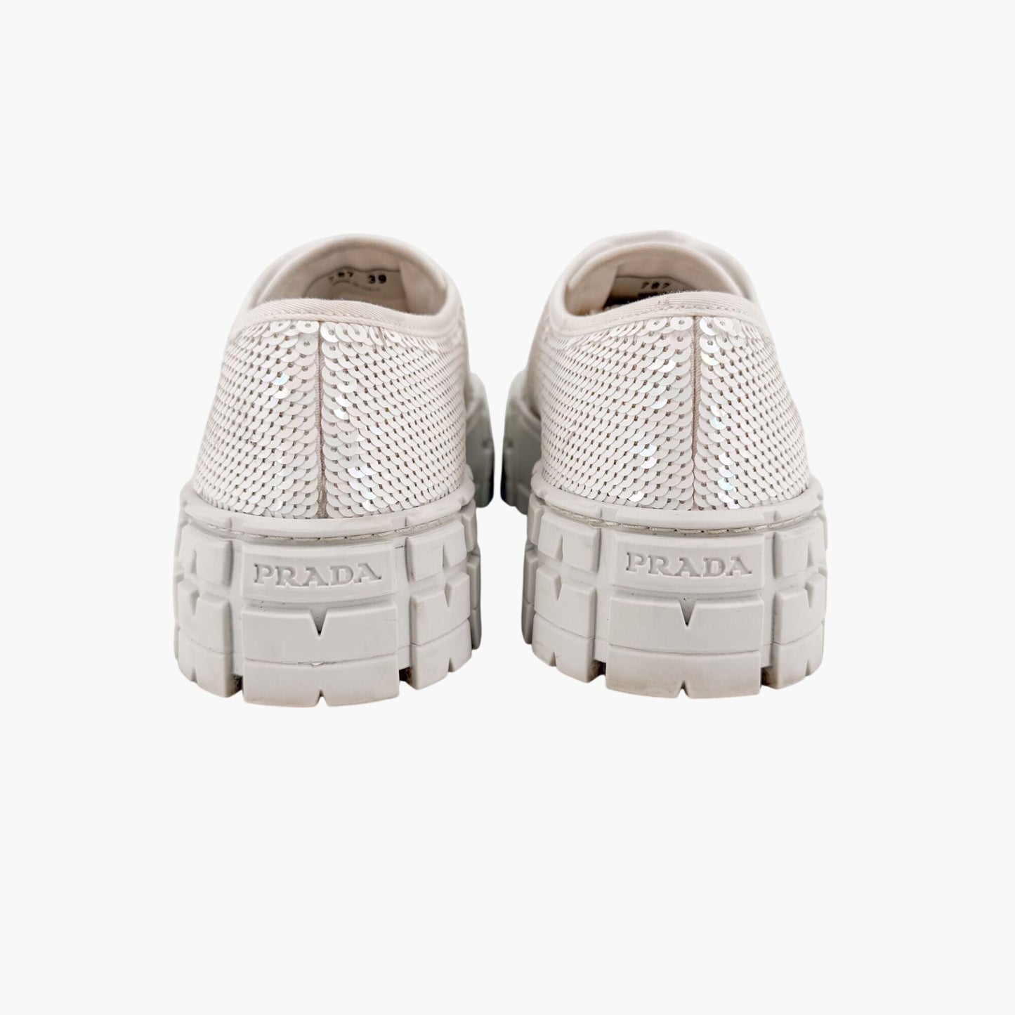 Prada Double Wheel Sequin Platform Sneakers White Size 39
